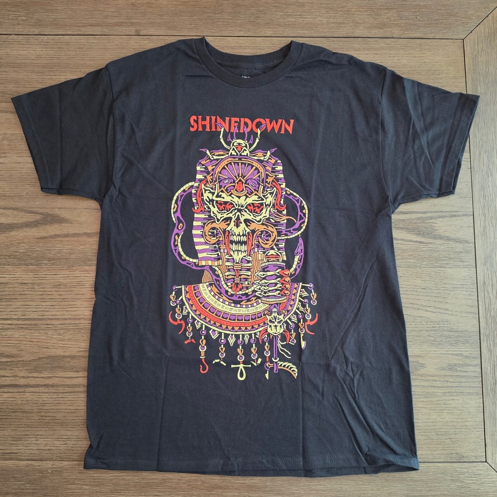 Shinedown Band T Shirt Large Black Cotton Egyptian Skull Graphic Tee NWOT